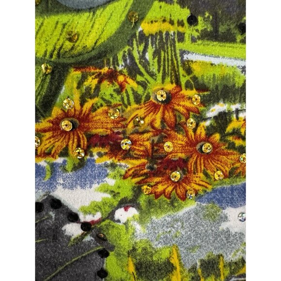 Collections L Vibrant Granny 3/4 Sleeve Barn Birds Floral Sequin Country Grandma - Picture 4 of 10